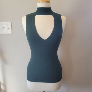 Express Ribbed Sleeveless Cut-Out Choker Sweater